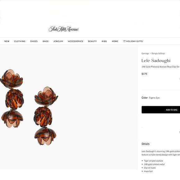 Lele Sadoughi Tigers Eye Rose Petal Triple Drop Clip On Earrings New with Tags. - Picture 7 of 9